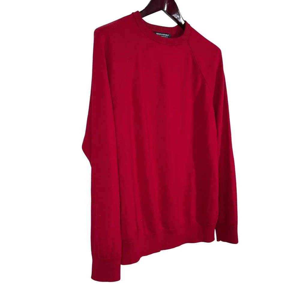 Banana Republic Baruffa Merino Wool Sweater Mens L TALL Red Extra Fine Knit